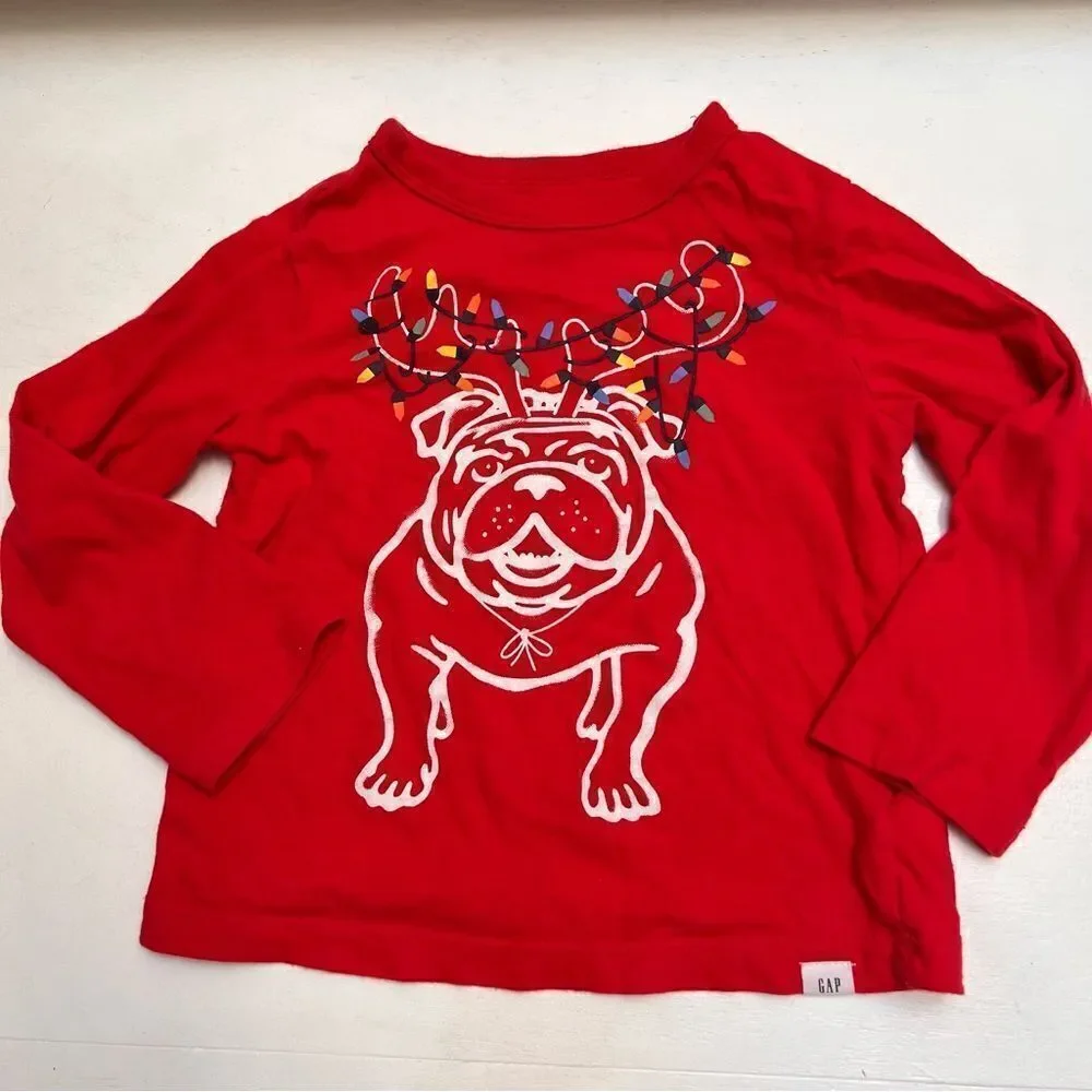 Gap Christmas Reindeer Dog with Lights Cotton Shirt Red Toddler 3 Years Old EUC
